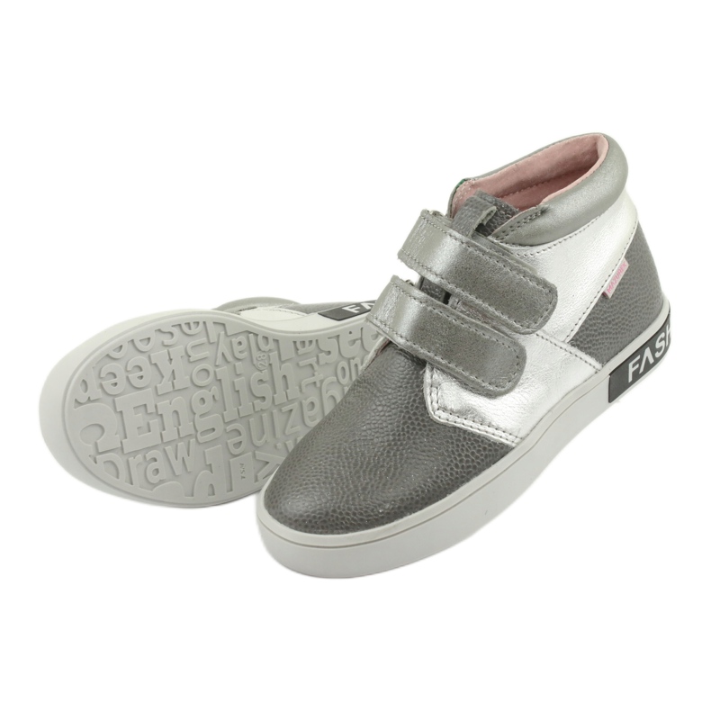 Mazurek Zapatos para niños de cuero para velcro 1356 gris/plata 5