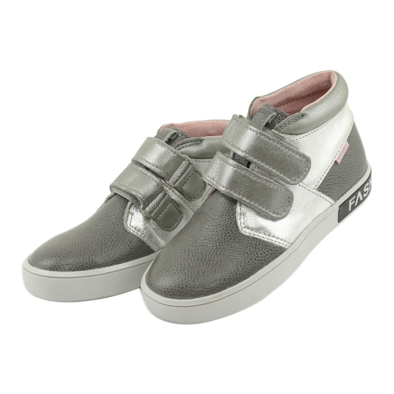 Mazurek Zapatos para niños de cuero para velcro 1356 gris/plata 3