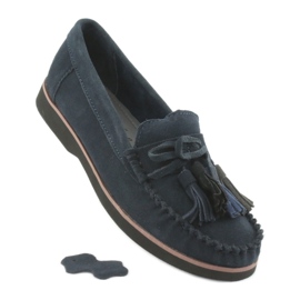 Filippo Mocasines de piel con flecos azul marino 6
