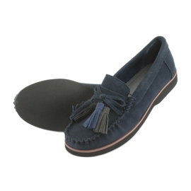 Filippo Mocasines de piel con flecos azul marino 4