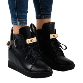 Zapatillas de cuña negras con hebilla H6600A negro 1