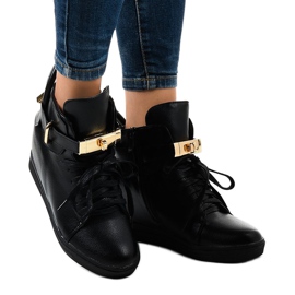 Zapatillas de cuña negras con hebilla H6600A negro 2