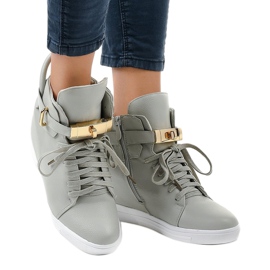 Zapatillas de cuña gris con hebilla H6600-26 1