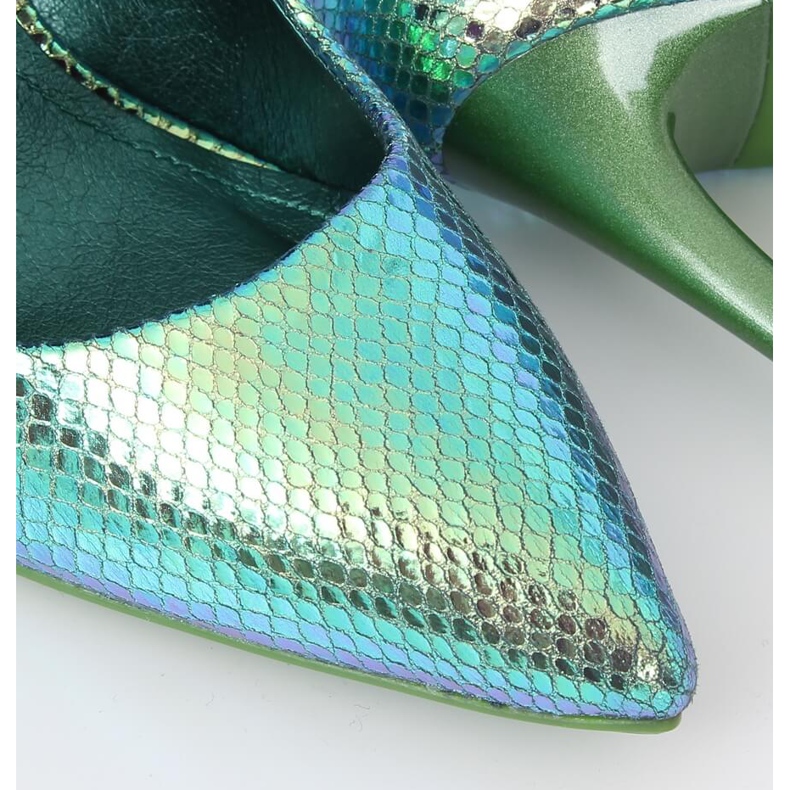 Zapatos de salón en un tacón de aguja holográfico azul y verde NF-52 Azul 2