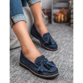 Filippo Mocasines de piel con flecos azul 2
