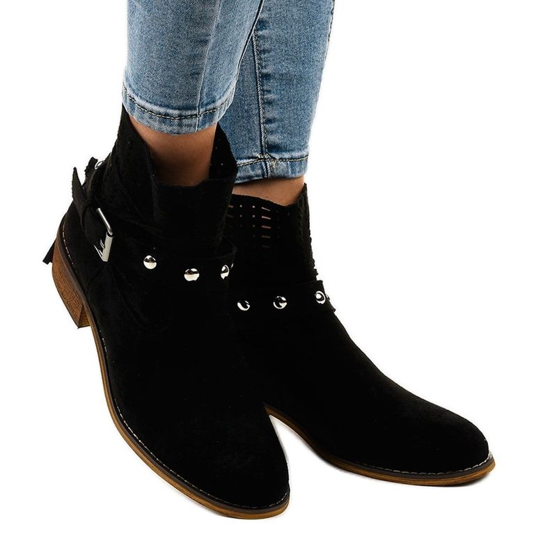Botas slip-on de ante negro calado LS-730 1