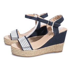 Sandalias negras sobre un delicado tacón de cuña Glam Shine azul marino 2