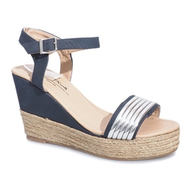 Sandalias negras sobre un delicado tacón de cuña Glam Shine azul marino 1