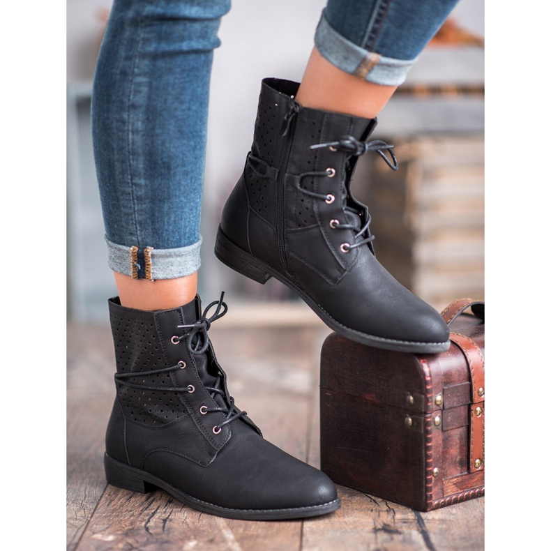 Groto Gogo Botas atadas de moda negro 1