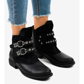 Botines negros de tacón plano con hebillas A-256 1
