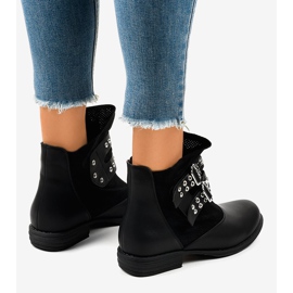 Botines negros de tacón plano con hebillas A-256 4