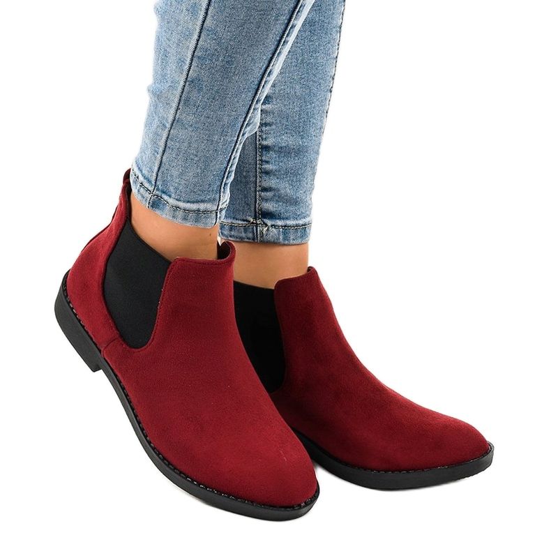 Botines planos de ante burdeos con elástico L08-155 rojo 1
