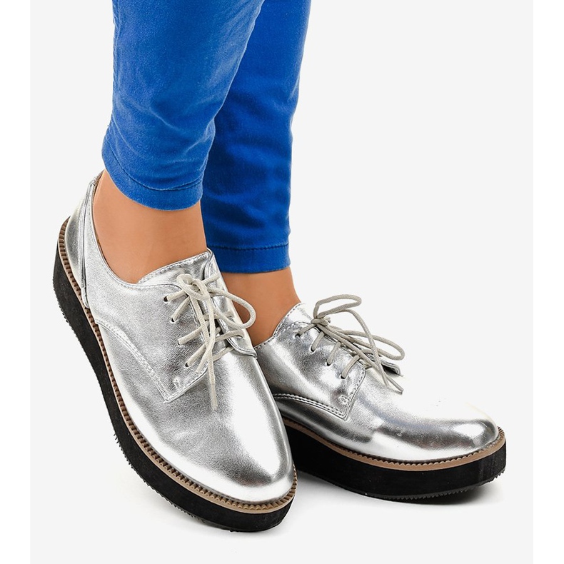 Zapatos plateados elegantes con cordones 2017-1 gris 2 Zapatos plateados elegantes con cordones 2017-1 gris 2