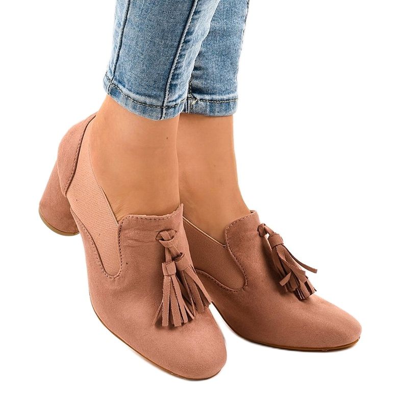 Zapatos de tacón de ante rosa en el poste LL-97P 1