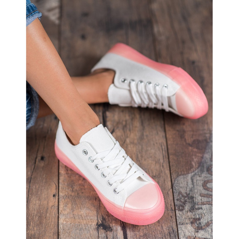Jumex Zapatillas de mujer de moda blanco rosa 1