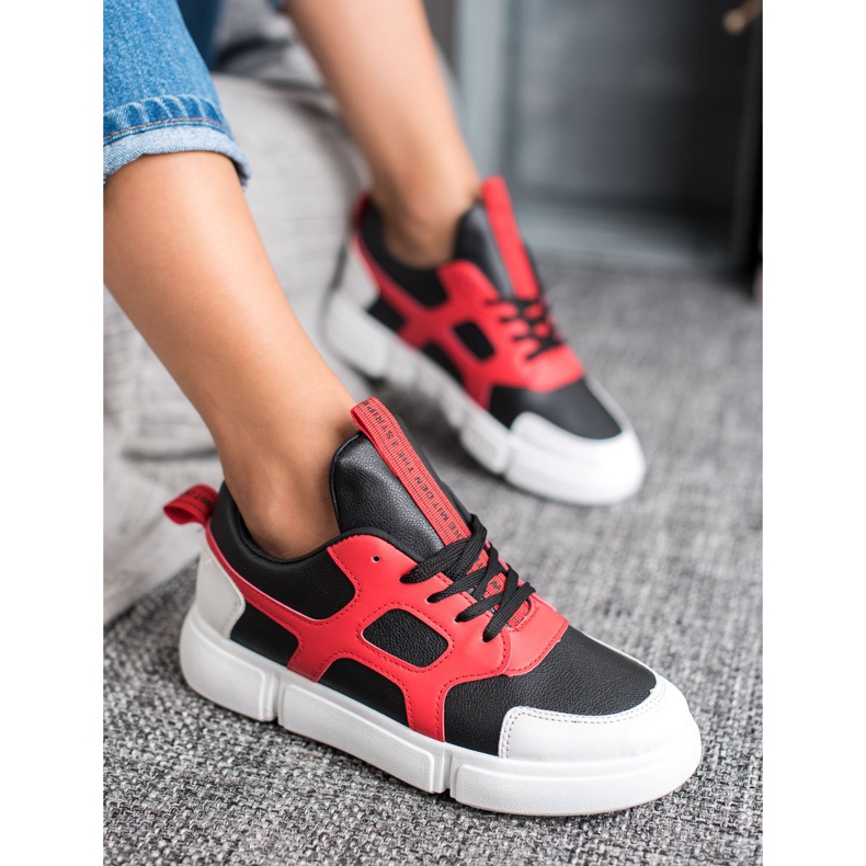 Jumex Zapatillas de moda negro rojo 1