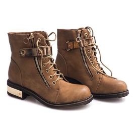 Botas con cordones y hebilla F03 Beige 2