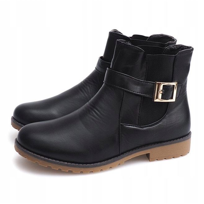 Botas Con Goma Y Piel Hebilla E598 Negro verde 1 Botas Con Goma Y Piel Hebilla E598 Negro verde 1