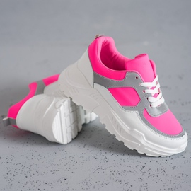 Ideal Shoes Zapatos deportivos de neón blanco rosado multicolor 3
