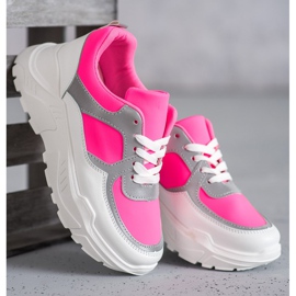 Ideal Shoes Zapatos deportivos de neón blanco rosado multicolor 4