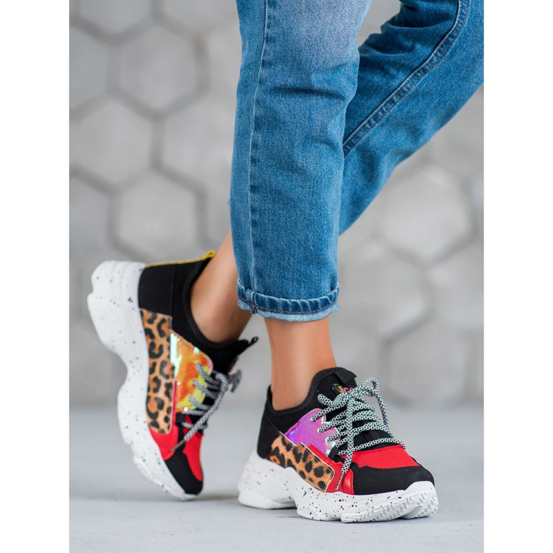 SHELOVET Zapatos deportivos con estampado de leopardo rojo multicolor 2 SHELOVET Zapatos deportivos con estampado de leopardo rojo multicolor 2