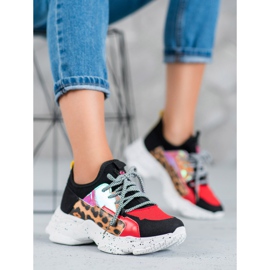 SHELOVET Zapatos deportivos con estampado de leopardo rojo multicolor 3