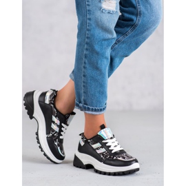 SHELOVET Zapatillas negras con estampado de serpiente negro 4
