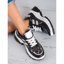 SHELOVET Zapatillas negras con estampado de serpiente negro 1