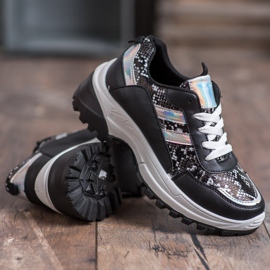 SHELOVET Zapatillas negras con estampado de serpiente negro 2