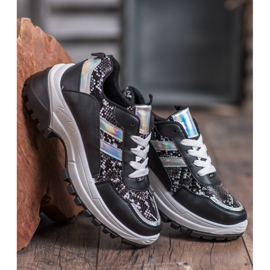 SHELOVET Zapatillas negras con estampado de serpiente negro 3