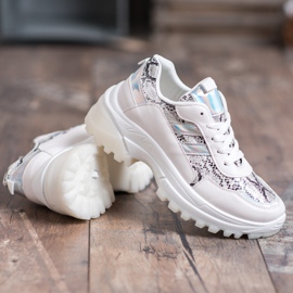 SHELOVET Zapatillas blancas con estampado de serpiente blanco 3