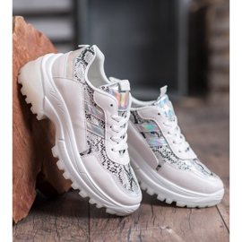 SHELOVET Zapatillas blancas con estampado de serpiente blanco 4