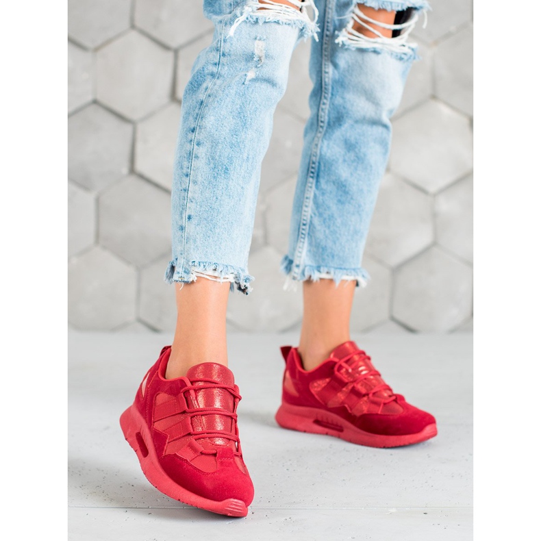 SHELOVET Zapatos deportivos de gamuza rojo 2