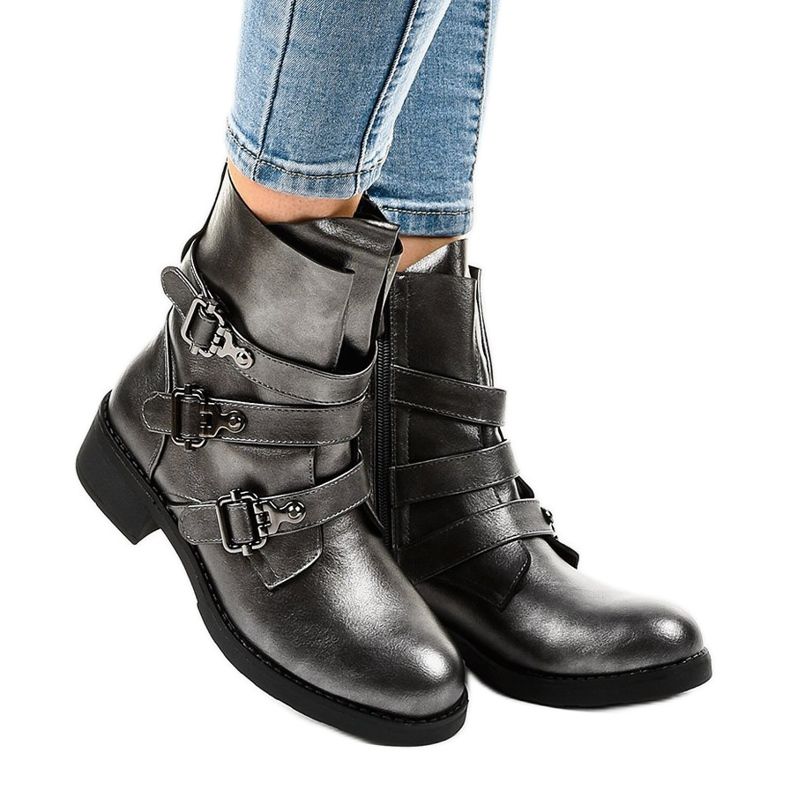 Botas de mujer grises con hebillas HQ1588 1 Botas de mujer grises con hebillas HQ1588 1