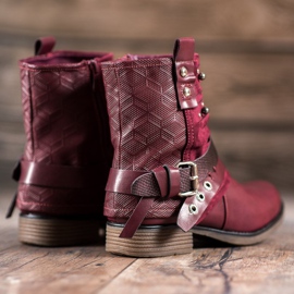 SHELOVET Botas con diamantes de imitación rojo 2