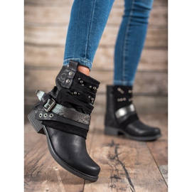 SHELOVET Botas con diamantes de imitación negro 4