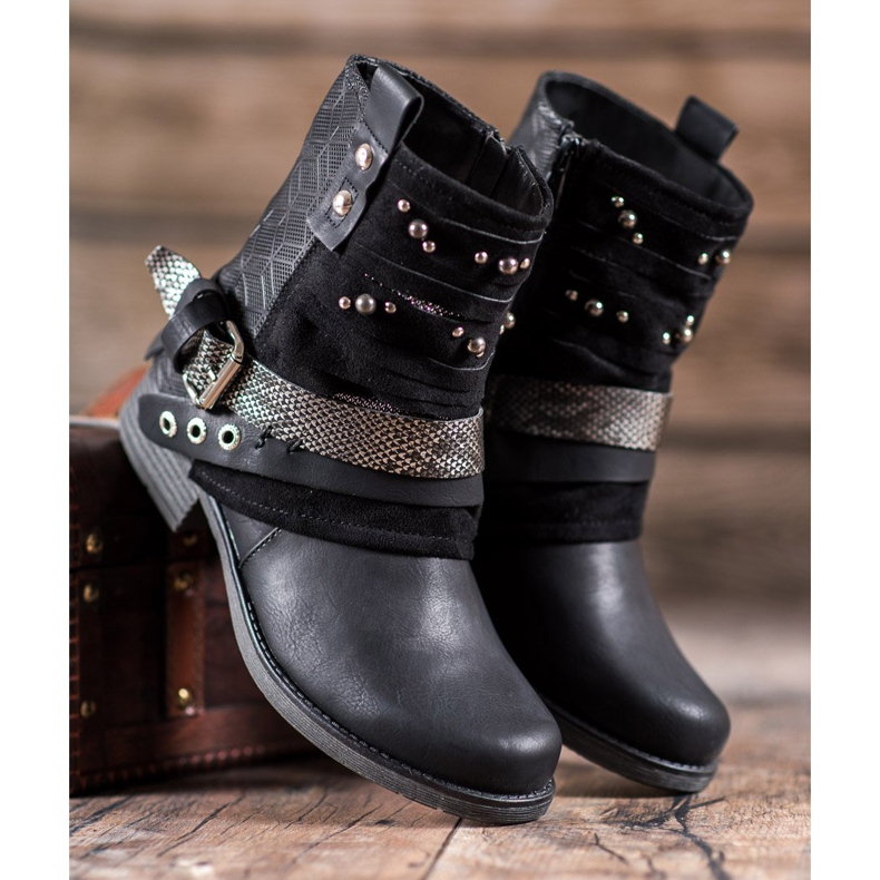 SHELOVET Botas con diamantes de imitación negro 1