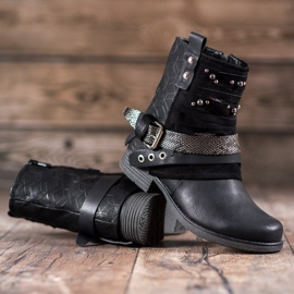 SHELOVET Botas con diamantes de imitación negro 2