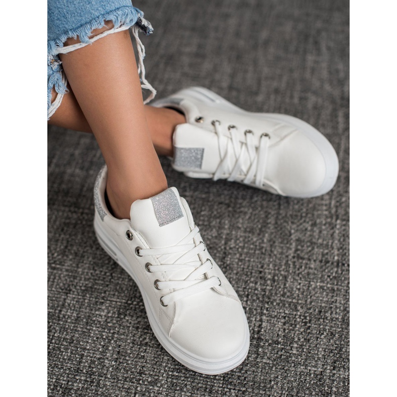 SHELOVET Zapatillas de cuero ecológico blanco 1