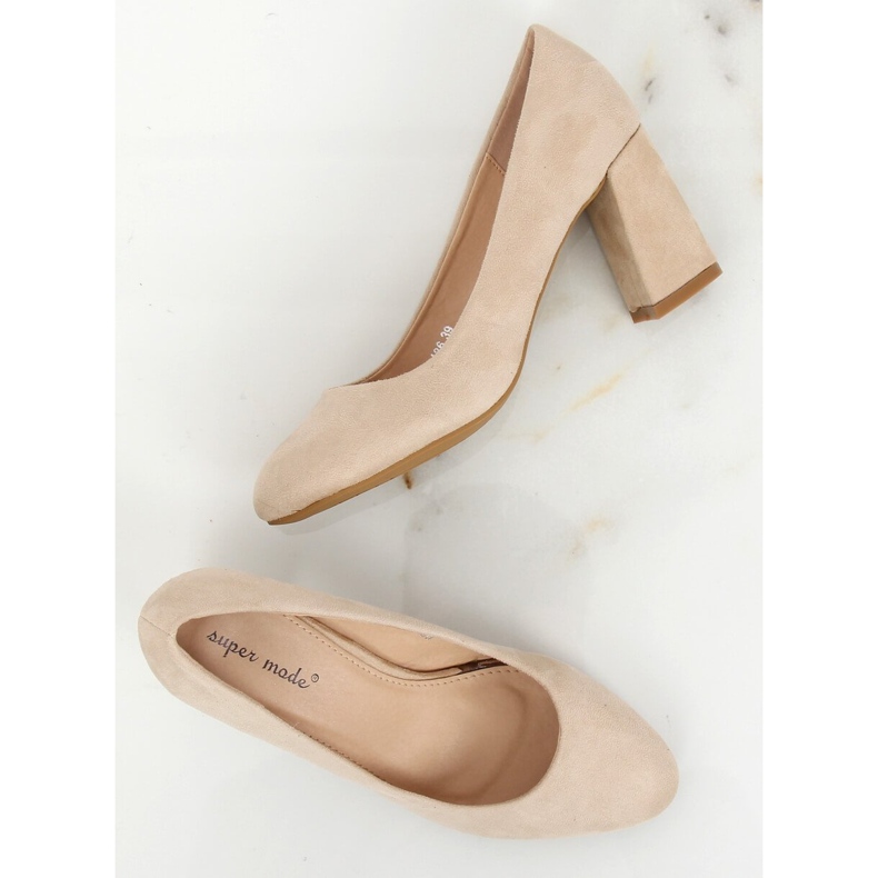 Zapatos de salón en un poste beige 7436 Cream II-GAT 1