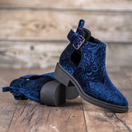 Corina Botas de terciopelo negro azul 3
