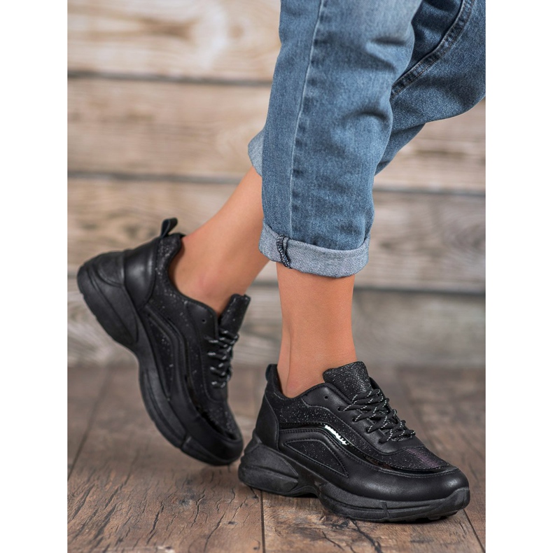SHELOVET Zapatos deportivos brillantes negro 1