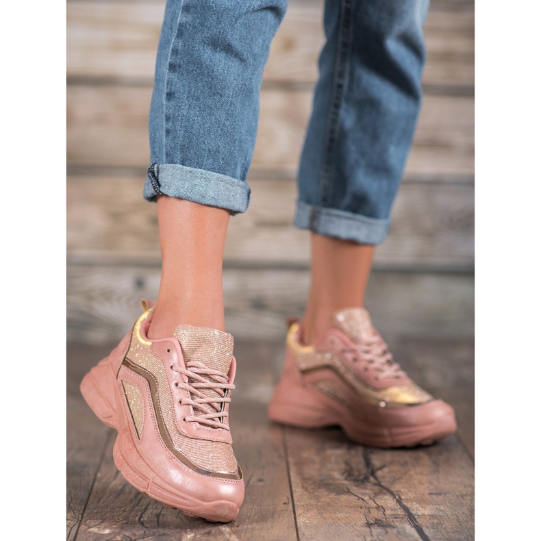 SHELOVET Zapatos deportivos brillantes rosado 2