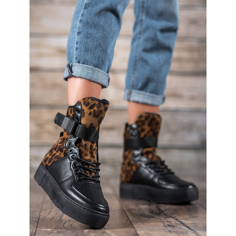 Diamantique Botas altas con estampado de leopardo marrón negro 1