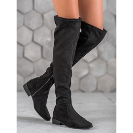 SHELOVET Botas de gamuza hasta el muslo negro 3