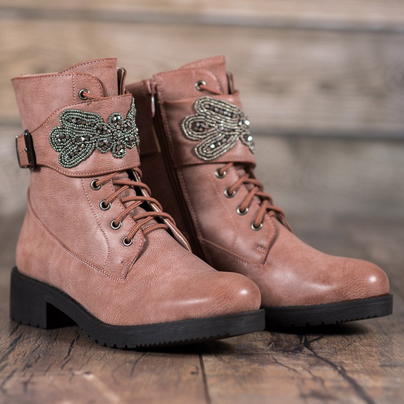 Super Me Botas con cordones y adorno rosa 1