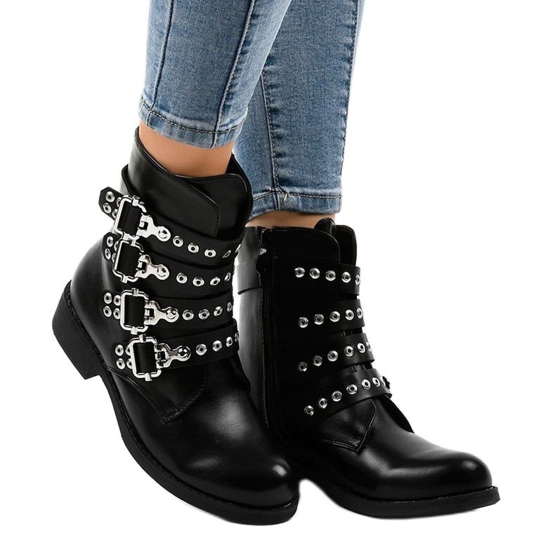 Botas planas negras de mujer con hebillas JW9 negro 1