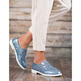 SHELOVET Zapatos atados con cuero ecológico azul 2