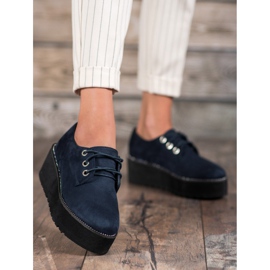 SHELOVET Zapatos de ante en la plataforma azul 4