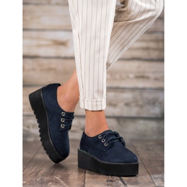 SHELOVET Zapatos de ante en la plataforma azul 3